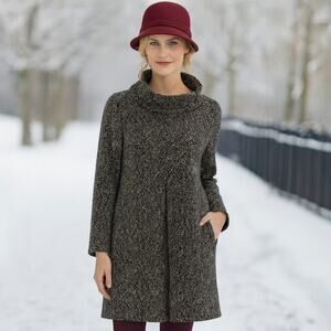 Tyler boe knit herringbone black beige sweater kim cowl neck  midi dress S